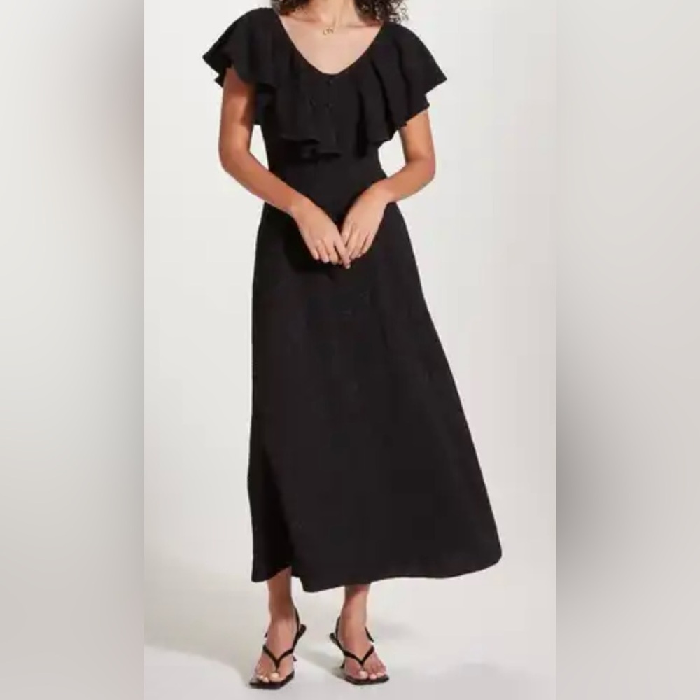 NWT WISHLIST Women’s Black Flutter Gauze Midi Dress Size L